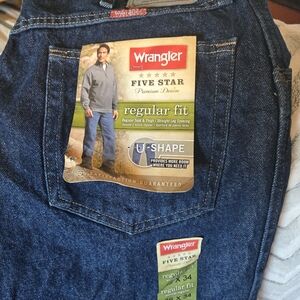 Wrangler Men's 36x34 Jeans - Dark Blue New U Shape For More Room.